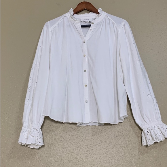 ba&sh Women’s Feely‎ Eyelet Ruffle Trim White Shirt Cottage-core Romantic Small - Picture 6 of 10